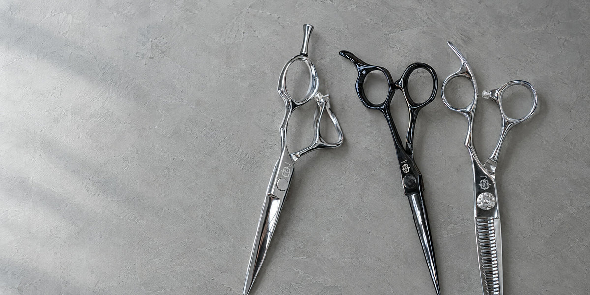 Shinobi, Zen and Kaze scissors on grey microcement