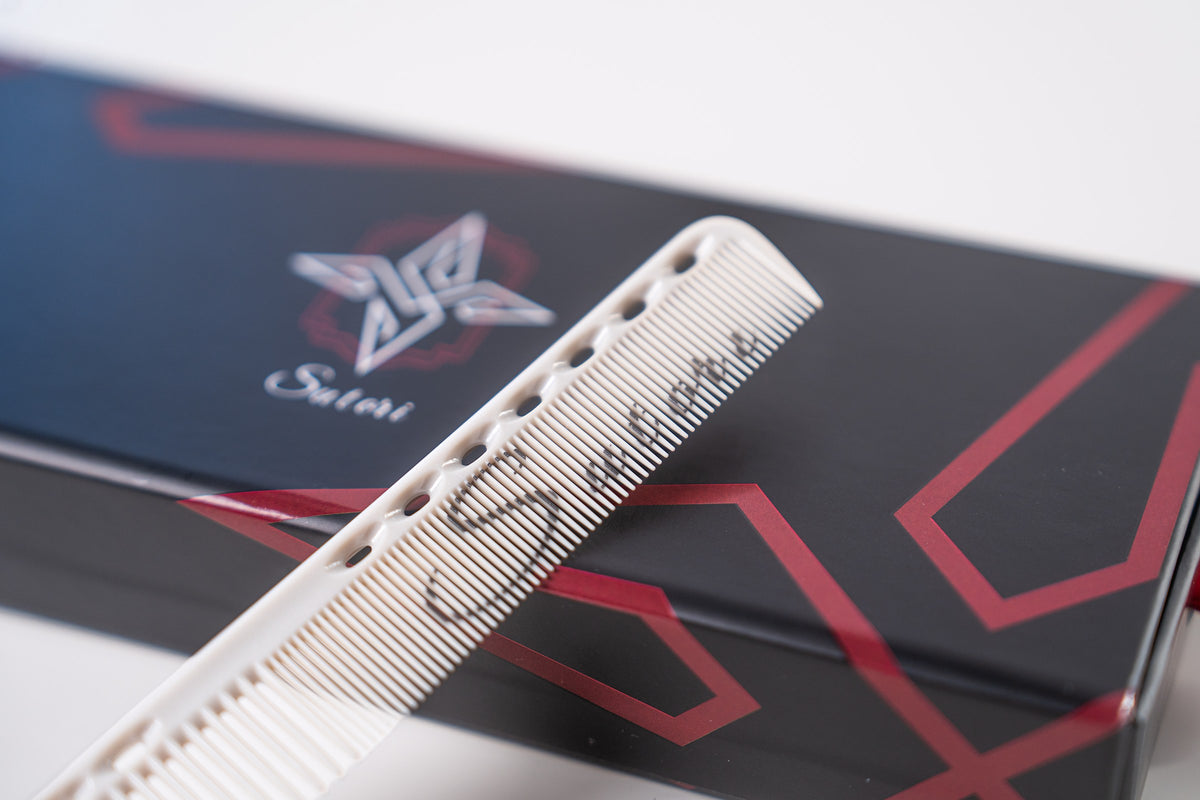 Sutori name printed on the white cutting comb 